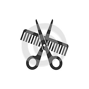 Scissors and comb icon. Vector illustartion, flat design.