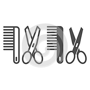 Scissors and comb line and glyph icon. Barber vector illustration isolated on white. Grooming outline style design