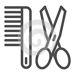 Scissors and comb line icon. Barber vector illustration isolated on white. Grooming outline style design, designed for