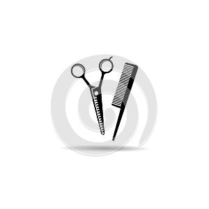 Scissors and comb logo vector icon illustration