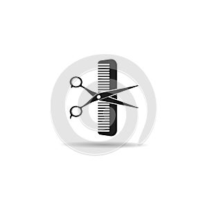 Scissors and comb logo vector icon illustration