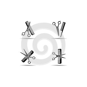 Scissors and comb logo vector icon illustration