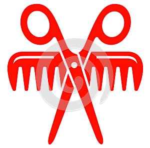 Scissors with comb red icon