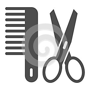 Scissors and comb solid icon. Barber vector illustration isolated on white. Grooming glyph style design, designed for