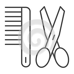 Scissors and comb thin line icon. Barber vector illustration isolated on white. Grooming outline style design, designed