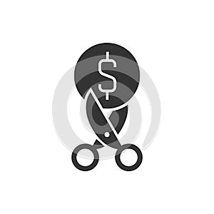 Scissors cut the coin black icon on white background