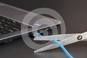 Scissors cut the internet cable
