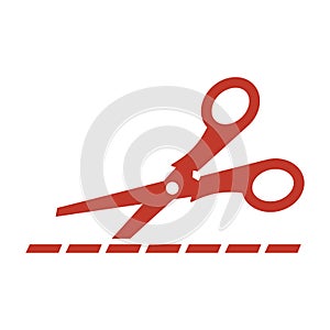 Scissors with cut lines isolated on white background