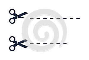 Scissors with cut lines. Vector color set symbol on white background