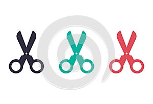 Scissors with cut lines. Vector color set symbol on white background