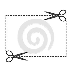 Scissors with cut lines. Vector illustration.