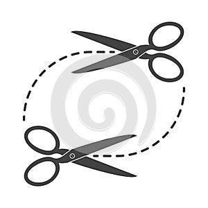 Scissors with cut lines. Vector illustration.