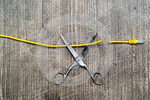 Scissors cut the network cable,top view