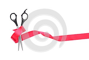 Scissors cut the red ribbon,