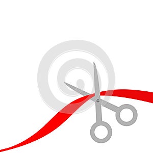 Scissors cut the red ribbon. Isolated. Flat design style.