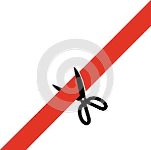 Scissors cut the red tape. Simply, schematically flat Transparent isolated. Opening Event. Vector illustration flat