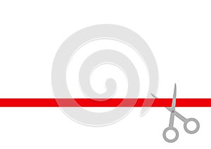 Scissors cut straight red ribbon. Business beginnings event. Launch startup concept. Grand opening celebration sign symbol. Flat d