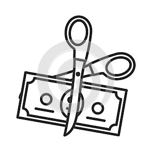 Scissors Cutting a Banknote Outline Icon
