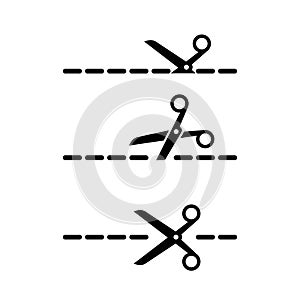 Scissors cutting black lines on white background