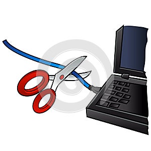 Scissors cutting through a coaxial cable