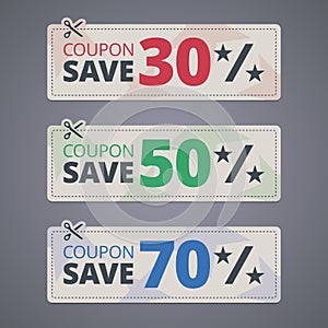 Scissors cutting coupons with discounts