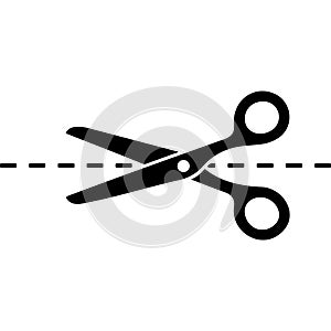 Scissors with Dashed Cut Line Icon