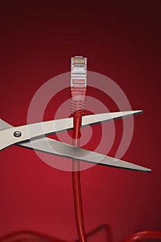 Scissors Cutting Data Cable Plug