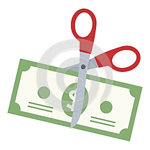 Scissors Cutting a Dollar Banknote Flat Icon