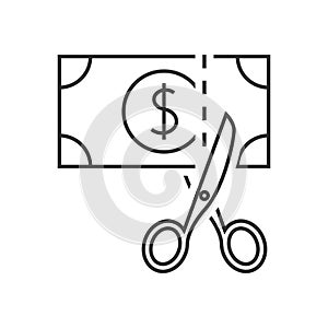 Scissors cutting money icon