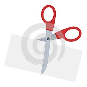 Scissors Cutting Paper Flat Icon on White