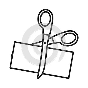 Scissors Cutting Paper Outline Icon on White