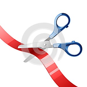 Scissors cutting red ribbon