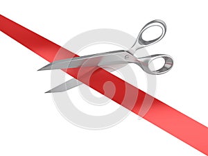 Scissors cutting red ribbon