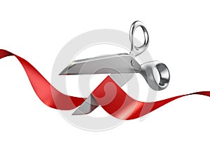 Scissors cutting red ribbon