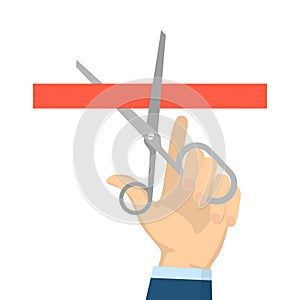Scissors cutting ribbon.