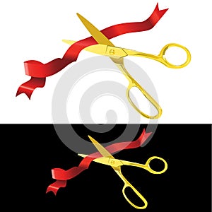 Scissors cutting a ribbon