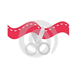 Scissors cutting ribbon opening symbol flat icon