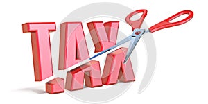 Scissors cutting word TAX 3D