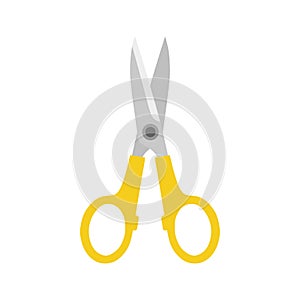 Scissors flat design vector illustration. Hand drawn professional pair of cutting hair or needlework. Craft and scissoring flat