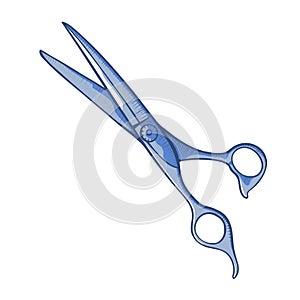 Scissors for hair stylist, barber hand drawn icon. Hairdresser cutting tool, equipment. Toiletry.