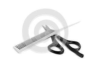 Scissors and hairbrush