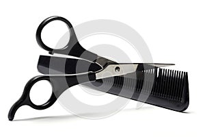 Scissors and hairbrush