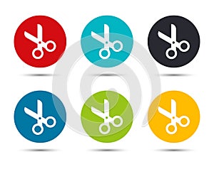 Scissors icon flat round button set illustration design