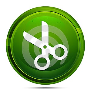 Scissors icon glassy green round button illustration