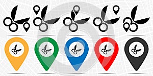 Scissors icon in location set. Simple glyph, flat illustration element of education theme icons