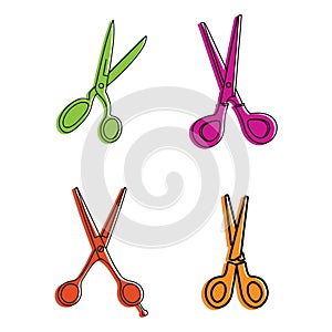 Scissors icon set, color outline style