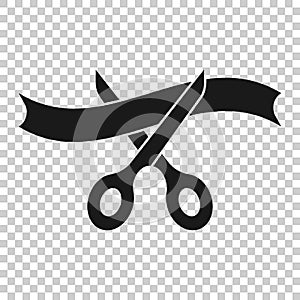 Scissors icon in transparent style. Cutting ribbon vector illustration on isolated background. Ceremonial business concept