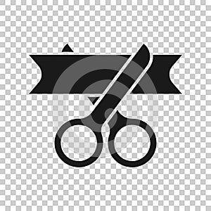 Scissors icon in transparent style. Cutting ribbon vector illustration on isolated background. Ceremonial business concept