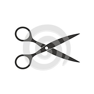 Scissors icon vector illustration. Cut concept with open scissors. Utensil or hairdresser logo symbol