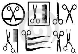 Scissors icons with comb for hair salon